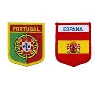 Set of 2 Iron On Patches - Embroidered Patch Set, Shield Shape, 5x6.5cm, 1 Piece Portugal and 1 Piece Spain, Sew On Patches for Clothes, Iron On Patches for Clothing, Sew On Badges