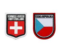 Set of 2 Iron On Patches - Embroidered Patch Set, Shield Shape, 5x6.5cm, 1x Swiss and 1x Czech Republic, Iron On Patches for Clothing, Sew On Badges