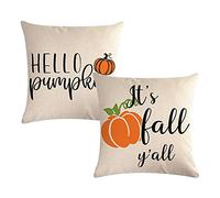 Set of 2 It’s Fall Yall Throw Pillow Covers Autumn Harvest Hello Pumpkin Cushion Cover Farmhouse Fall Decor Pillowcases 20”×20” for Thanksgiving Sofa Couch Bed