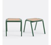 Set of 2 Jaja Steel and Acia Stools Acacia/Green
