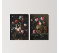 Set of 2 Jan van Kessel de Oude Prints | Gothic Vanitas Painting, Botanical Flower Bouquet Artwork, Dark Floral Wall Art, Poster Picture