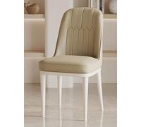 Set of 2 Khaki Faux Leather Dining Chairs Thick Upholstered Kitchen Chairs with White Metal Legs Casual Living Room & Lounge Furniture No Armrests