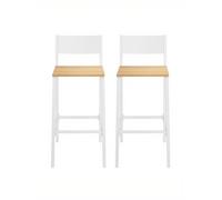 Set of 2 Kitchen Bar Stools, Beige + White