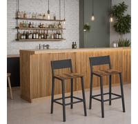 Set of 2 Kitchen Bar Stools, Rustic Brown + Black