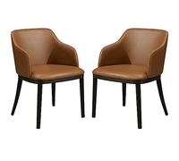 Set of 2 Kitchen Dining Chairs Stylish Matte Leather Reception Armchairs with Sturdy Metal Legs Comfortable Lounge Chairs for Home & Office (Coffee Color)