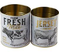 Set Of 2 Kitchen Multi Purpose Metal Storage Tins - Jersey Fresh Cow Design