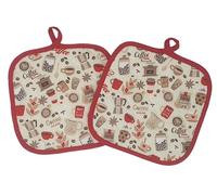 Set of 2 Kitchen Pot Holders in 100% Cotton, Square 18 x 18 cm, Quilted Fabric. Italian Artisan Product. (Red)
