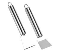 Set of 2 kitchen scrapers, stainless steel cleaning scraper for grease residues, rust removal and de-icing, robust rust-proof tool with straight/curved handle for household, barbecue and on the go