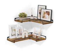 Set of 2 L-Shaped Floating Shelves, Rustic Brown and Black / Set of 2