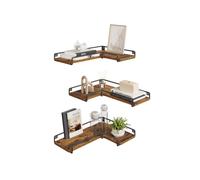 Set of 2 L-Shaped Floating Shelves, Rustic Brown / Set of 3