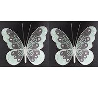 Set of 2 Large (18cm) Clip On Jewelled Glitter Mesh Decorative Butterflies (White)