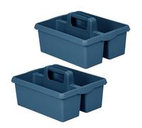 (Set of 2) - Large 2 Compartment Plastic Kitchen Caddy Cleaning Carry Tray with Handle Multipurpose Cleaning Utility Caddy Storage Organiser -Kitchen Home Garage Cleaning Supplies (Navy Blue)