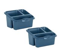 Set of 2 - Large 3 Compartment Sink Tidy Silver Sage Strong Plastic Kitchen Sink Caddy with Drainage Holes Sponge Dish Soap Brushes Scrubber Cloths Holders Kitchen Cleaning Organiser (Navy)
