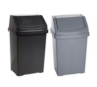(Set of 2) Large 50L Litre Plastic Swing Bin Waste Recycle Recycling Dustbins With Removable Swing Lid Rubbish Trash Refused Bins Trash Can For Home Kitchen Bathroom Office (Silver+Midnight Greyish)