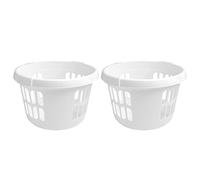[Set of 2] Large 60L Laundry Basket Hamper Plastic Hipster Clothes Washing Bedding Linen Storage - (Ice White - Round)