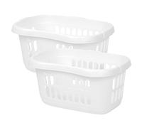 [Set of 2] - Large 60L Laundry Basket Hamper Plastic Hipster Clothes Washing Bedding Linen Storage - (Ice White)