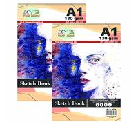 [Set of 2] Large A1 Drawing Pad, 15 Sheets of 130 GSM Paper, Spiral Bound Artist Sketch Pad Book, Durable Acid Free Sketch Paper, Beginners & Experts. (A1)