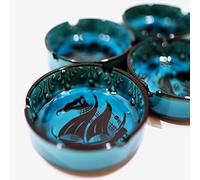 Set of 2 Large Ashtray Turquoise Cigarette Ashtray for Indoor or Outdoor Use Ash Holder for Smokers Desktop Smoking Ash Tray for Home Office Decoration Cute Hand-Paint Ceramic Cigar Ashtrays (2 PSC)