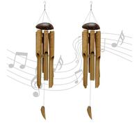 Set of 2 Large Bamboo Wind Chimes for Garden, 54cm Wooden Outdoor Wind Chimes with Coconut Shell Hanging Garden Ornaments