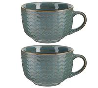 Set of 2 Large Blue Mugs 400ml Distressed Tea/Coffee/Hot Chocolate Stoneware Coffee Cups Autumn Wedding Anniversary Housewarming Kitchen Gift