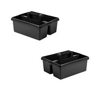 Set of 2- Large Cleaning Caddy with Handles Plastic Caddy Tidy Organiser Cleaners Carry All Tote Tray Basket with Multi Compartment Cleaning Tool Utility Caddy for Kitchen Sink Bathroom (Black)