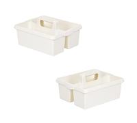 (Set of 2)- Large Cleaning Caddy with Handles Plastic Tidy Organiser Cleaners Carry All Tote Tray Basket Multi Compartment Utility (Soft Cream)