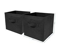 Set of 2 Large Foldable Square Storage Cubes, Fabric Organiser Canvas Cube Boxes Collapsible for Home, Bedroom, Nursery Office, Playroom Toys, 28 x 28 x 28 cm (Black)