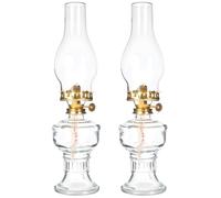 Set Of 2 Large Indoor Oil Lamps, Vintage Lantern Decor With Clear Glass Shade And Adjustable Flame, Brass Base