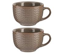 Set of 2 Large Mugs 400ml Tea/Coffee/Hot Chocolate Stoneware Cups (Grey)
