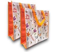 Set of 2 Large Square Easter Shopping Bags PP Woven 40cm x 40cm (2Pcs Flowers)