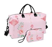 Set of 2 Large Travel Bags with Adjustable Strap - Flamingo and Tropical Flowers, Flamingo Hope Tropical Flowers, Set of 2, Art Deco, Flamingos hope for tropical flowers, Set of 2, Art Deco