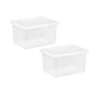 Set of 2- Large Wham Crystal Clear Strong Plastic Storage Boxes with Lids Stackable Nestable Container Multipurpose Storage Box Organising Box For Toys Garage Home Office Made in UK (25L Litre)