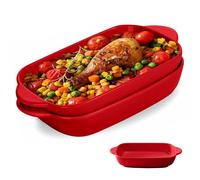 Set of 2 Lasagne Moulds, 23 x 13 cm Casserole Dish Set, Colourful Glazed Small Oven Dish, Rectangular Ceramic Baking Mould for Lasagna, Baking, Gourmet Food, Heat Resistant (Red)