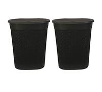 (Set of 2)- Laundry Basket with Lid Knit Design Rectangular Virgin Plastic Bin Storage Basket Wash Basket Lovely for Home and Kitchen - 45 Litre -43 x 30.5 x 29.5 cm (Black)