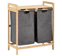 Beliani Set Of 2 Laundry Baskets With Shelf Azufrera Bamboo Light Brown/ Grey 70 L
