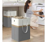 Set Of 2 Laundry Hampers With Dual Handles, Freestanding Clothes Baskets, Easy To Transport, Slate Grey