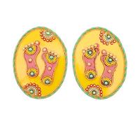 Set of 2 Laxmi Charan Paduka Feet Pagala Shubh Labh Sticker Rangoli Decor for Wall Door floor House Office Temple Indian Traditional Diwali Decorations(Length :- 4" Each)(Red Yellow Laxmi Charan)