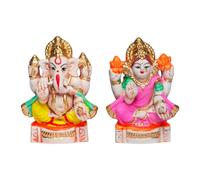 Set of 2 Laxmi Ganesh Ganpati Ji Handcrafted Clay Mitti Lord Ganesh God Goddess Lakshmi Idol Set for Home Decor Pooja Idol Statue Murti Traditional Housewarming Festival (Size:-Height 3")(Multicolor)