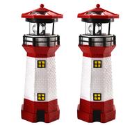 Set of 2 LED Lighthouse 28 cm | Solar Lighting White Red | Garden Decoration