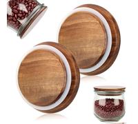 Set of 2 Lids for Weck Jars with Diameter 80 mm Acacia Wood Tulips Glass Lid with Silicone Airtight Wooden Lid Reusable Suitable for Weck Glass Models 900 976 746 901 996 958 908