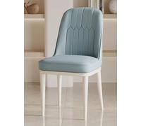 Set of 2 Light Blue Faux Leather Dining Chairs Thick Upholstered Casual Kitchen Seating with White Metal Legs Modern Lounge Reception Furniture No Armrests