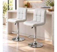 Set of 2 Light Grey Faux Leather Swivel Adjustable Gas Lift Breakfast Bar Stools