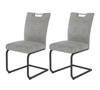 Set of 2 Light Grey Upholstered Cantilever Dining Chairs - Thick Cushed Seat & Padded Backrest, Sturdy Metal Base, Supports Up to 113 kg - Modern Home Fur