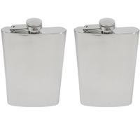 Set of 2 Lightweight Stainless Steel Pocket Hip Flasks (Reflective Mirror Finish, 10 oz)