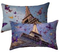 Set of 2 Linen Cushion Covers 40x65cm Butterfly Pillow Cases, Iron Tower Decorative Pillows, Outdoor Cushions, Garden Cushions Waterproof, for Living Room Sofa Bedroom Garden Patio Benches k-404