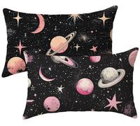 Set of 2 Linen Cushion Covers 40x65cm Planet Pillow Cases, Black Decorative Pillows, Outdoor Cushions, Garden Cushions Waterproof Sofa Cushion, for Living Room Sofa Bedroom Garden Patio Benches k-874