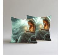 Set of 2 Linen Cushion Covers, Candle Cushions 50x50cm Square Throw Pillow Cases, Decorative Throw Pillowcases with Invisible Zipper, Livingroom Sofa Bedroom for Home Décor, Bedroom Sofa, Angel S0A484