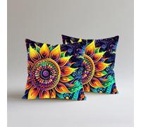 Set of 2 Linen Cushion Covers, Flower Cushions 50x50cm Square Throw Pillow Cases, Decorative Throw Pillowcases with Invisible Zipper, Livingroom Sofa Bedroom for Home Décor, Sofa, Color 5 S0A-379