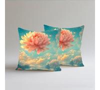 Set of 2 Linen Cushion Covers, Sky Cushions 60x60cm Square Throw Pillow Cases, Decorative Throw Pillowcases with Invisible Zipper, Livingroom Sofa Bedroom for Home Décor, Bedroom Sofa, Lotus S0A-535