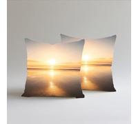 Set of 2 Linen Cushion Covers, Sunset Cushions 50x50cm Square Throw Pillow Cases, Decorative Throw Pillowcases with Invisible Zipper, Livingroom Sofa Bedroom for Home Décor, Sofa, Landscape 2 S0A-361